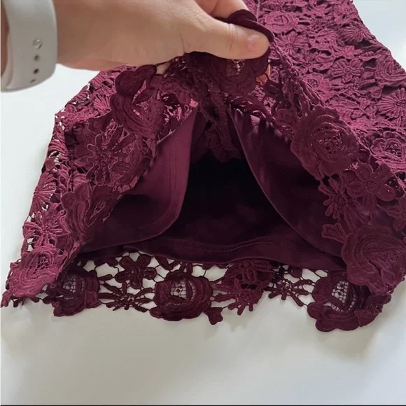 🩷LULU’S LOVE MAGENTA RED LACE MINI BODYCON HIGH NECK STRAPLESS DRESS SIZE SMALL - Picture 9 of 12